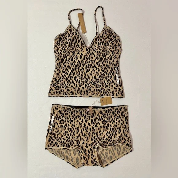 SKIMS Fits Everybody Leopard Jaguar Picot Cami Tank Top + Boy Short Boyshort Set - Picture 2 of 2